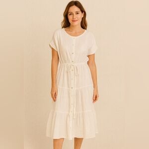Magaschoni Organic Cotton Gauze Women's Size Medium White Dress w/ Tie Belt